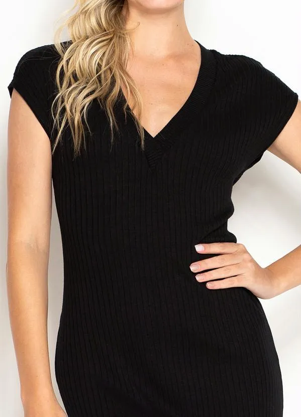 Maria Filó - Vestido Longo Canelado Mix de Listras Preto 3