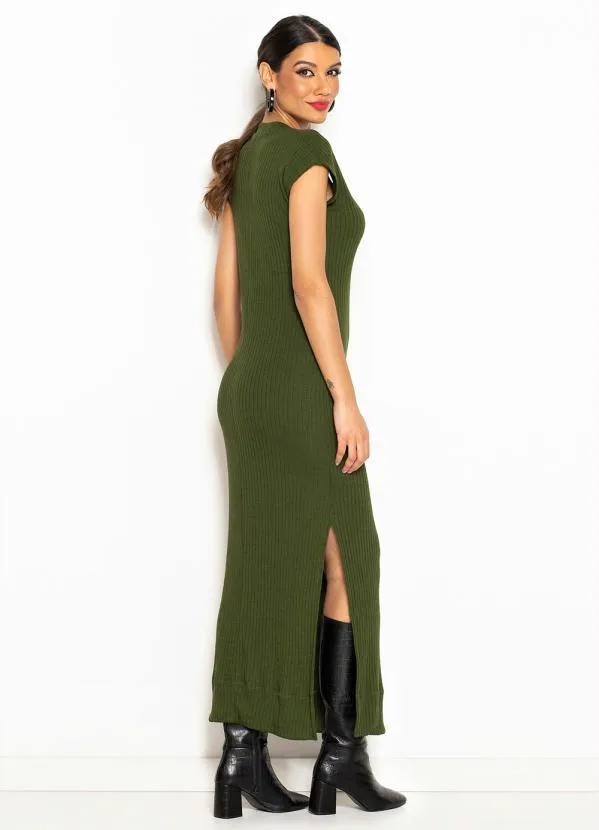 Maria Filó - Vestido Longo Canelado Mix de Listras Verde 2