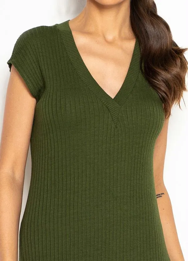 Maria Filó - Vestido Longo Canelado Mix de Listras Verde 3