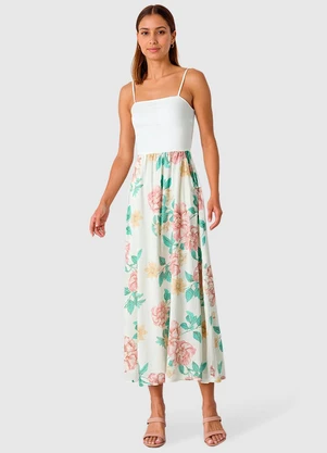 Malwee - Vestido Longo Canelado Off White - MALWEE