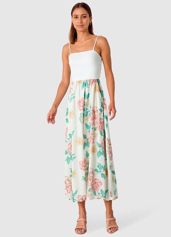 Malwee - Vestido Longo Canelado Off White