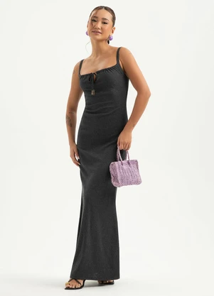 Cativa - Vestido Longo Canelado Preto - CATIVA