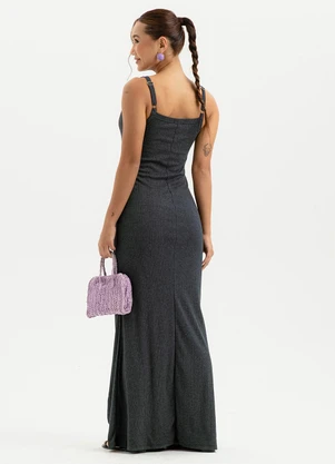 Cativa - Vestido Longo Canelado Preto - CATIVA