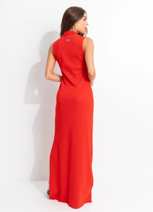 Colcci - Vestido Longo Canelado Vermelho - COLCCI