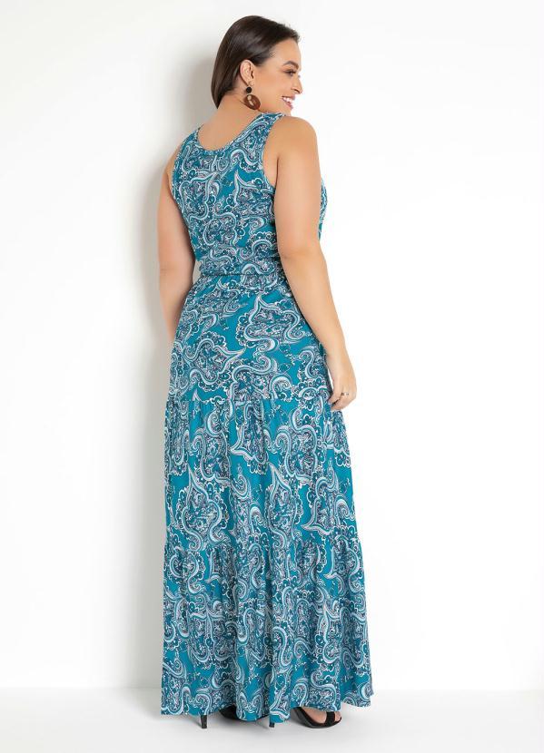 Moda Pop - Vestido Longo Cashmere Azul com Franzidos 6