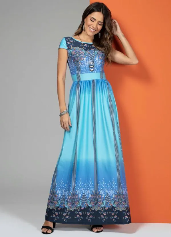 Quintess - Vestido Longo Cashmere Azul com Manguinhas 4