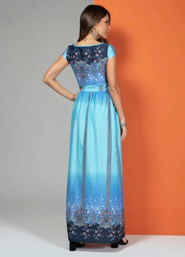 Quintess - Vestido Longo Cashmere Azul com Manguinhas 5