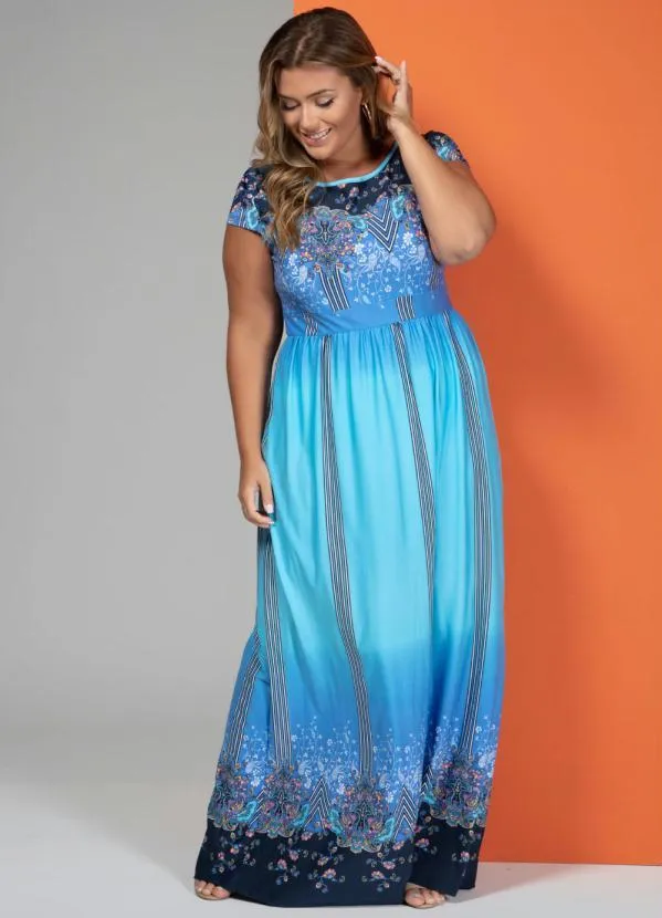 Quintess - Vestido Longo Cashmere Azul com Manguinhas 6