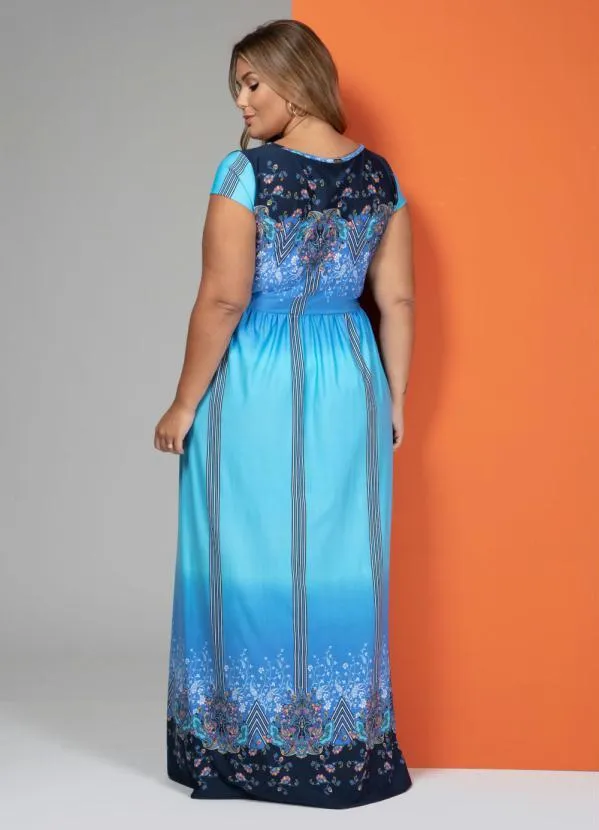 Quintess - Vestido Longo Cashmere Azul com Manguinhas 9