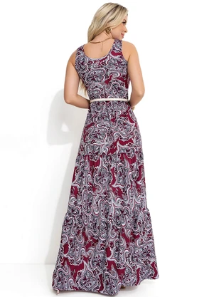 Moda Pop - Vestido Longo Cashmere Bordô com Franzidos - MODA POP