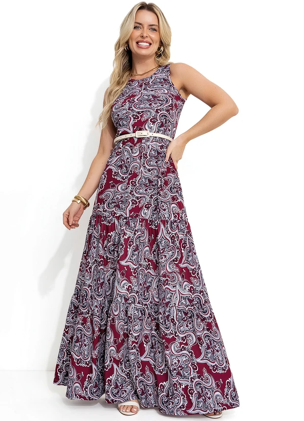 Moda Pop - Vestido Longo Cashmere Bordô com Franzidos 3