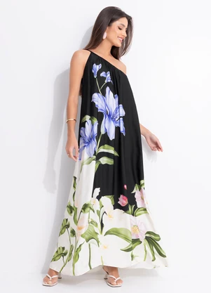 Farm - Vestido Longo Céu de Flor Preto - FARM