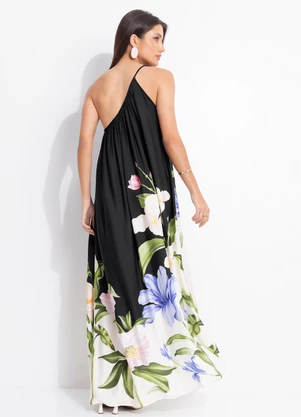 Farm - Vestido Longo Céu de Flor Preto - FARM