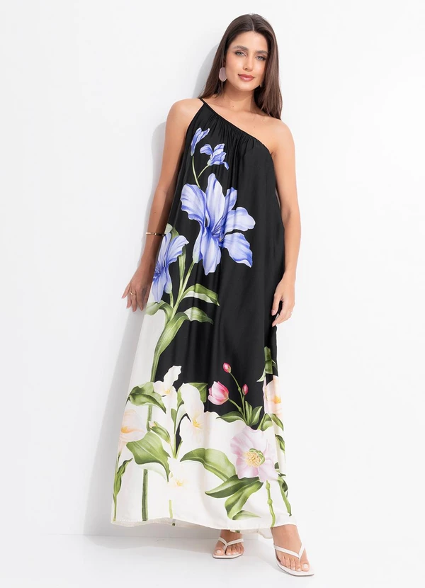 Farm - Vestido Longo Céu de Flor Preto 3