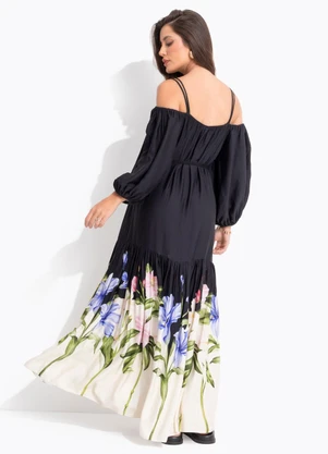 Farm - Vestido Longo Céu de Flor Preto - FARM