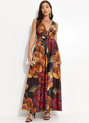 Farm - Vestido Longo Chita Bacana Marrom - FARM