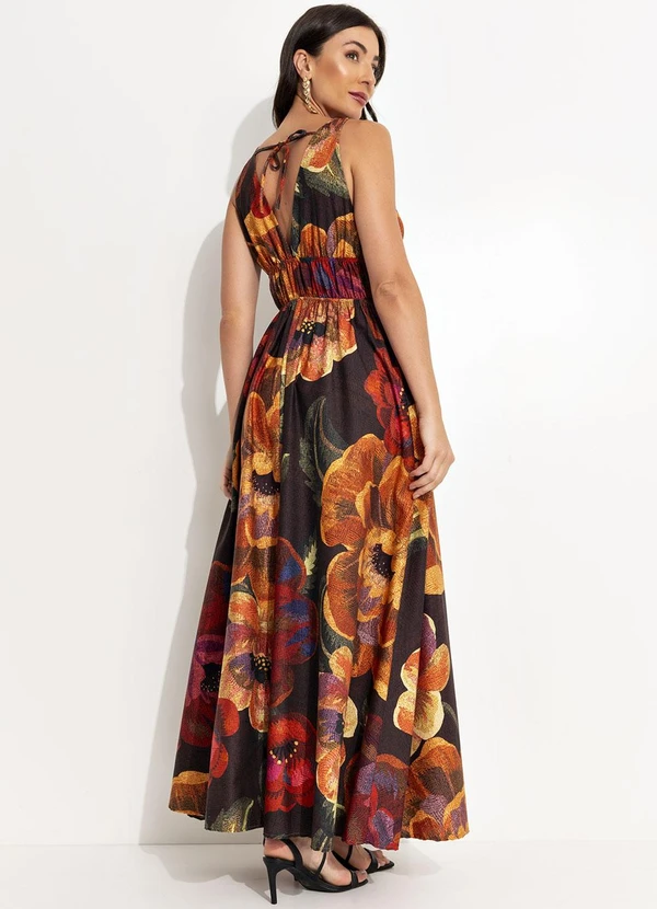 Farm - Vestido Longo Chita Bacana Marrom 2