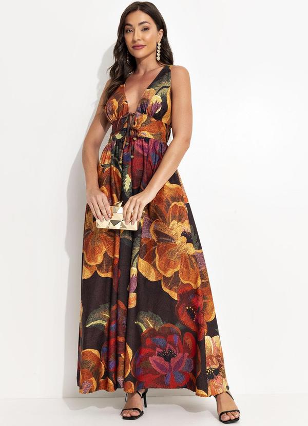 Farm - Vestido Longo Chita Bacana Marrom 3