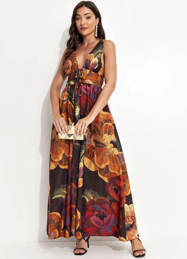 Farm - Vestido Longo Chita Bacana Marrom 3