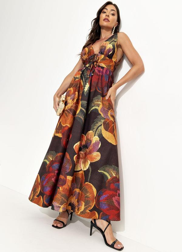 Farm - Vestido Longo Chita Bacana Marrom 4