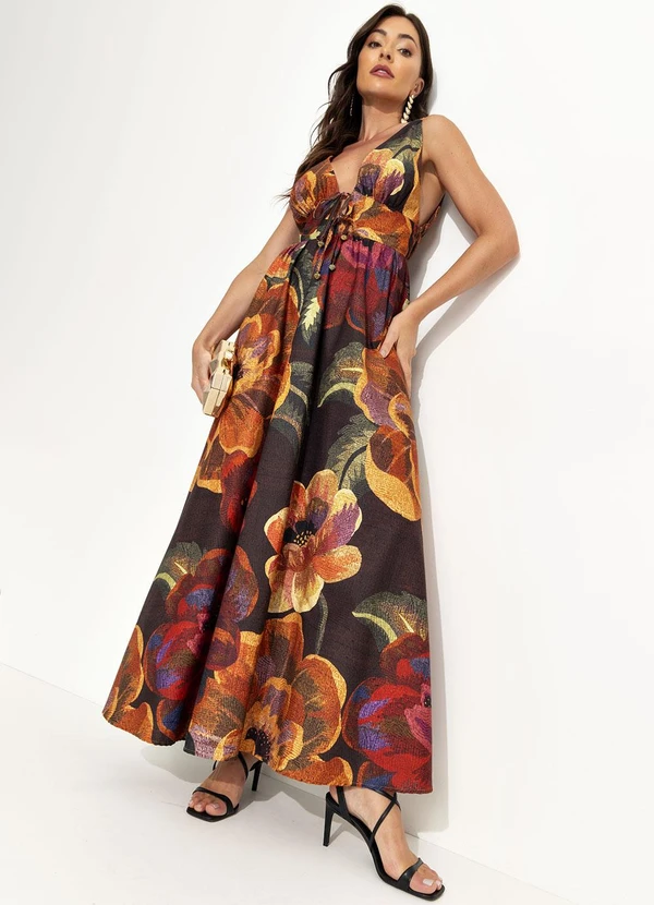 Farm - Vestido Longo Chita Bacana Marrom 4