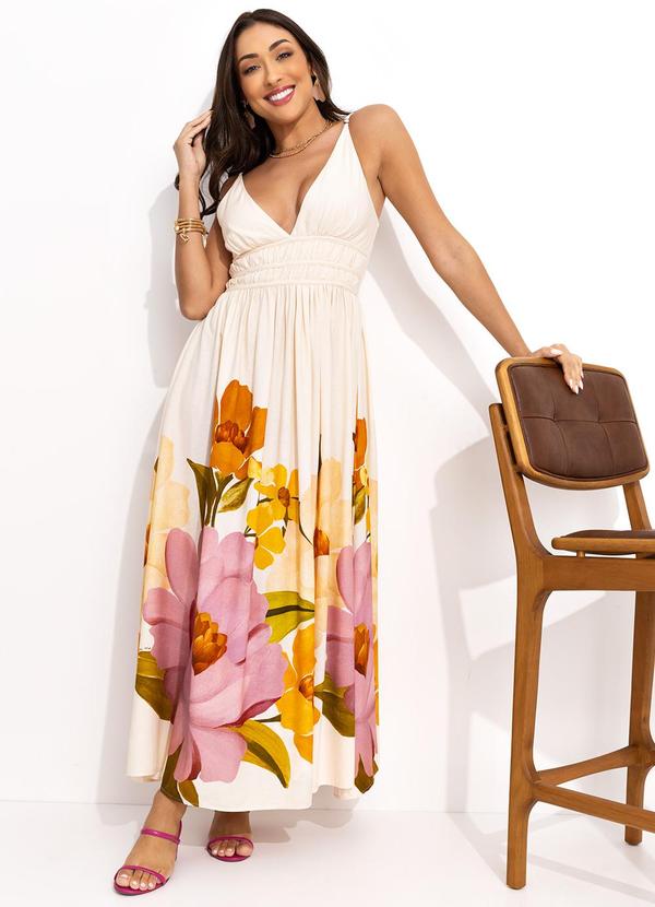 Farm - Vestido Longo Chita Bella Bege