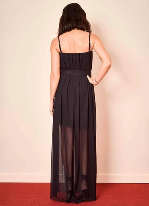 Doce Trama - Vestido Longo com Alças em Tule Preto - DOCE TRAMA