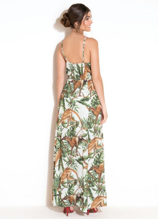 Quintess - Vestido Longo com Amarração Bichos Verde 2