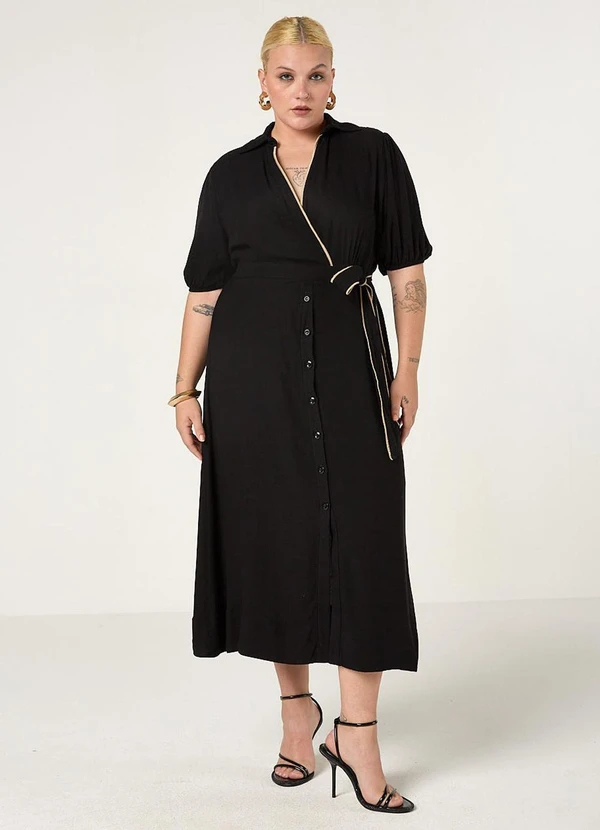 Elegance - Vestido Longo com Amarração Cintura Preto