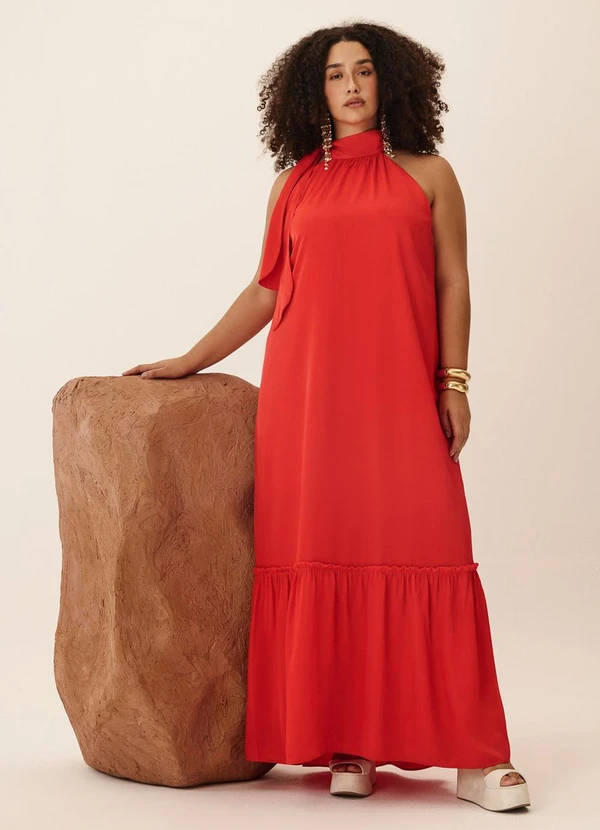 Elegance - Vestido Longo com Amarração Vermelho Red Pepper