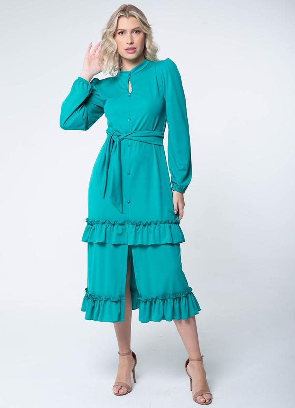 Misiss - Vestido Longo com Babados Aurora Verde