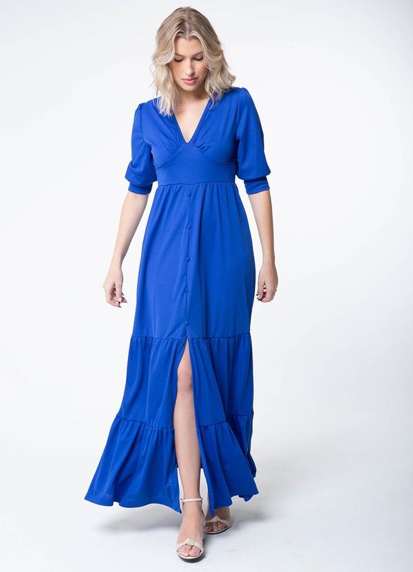 Misiss - Vestido Longo com Babados Naomi Azul
