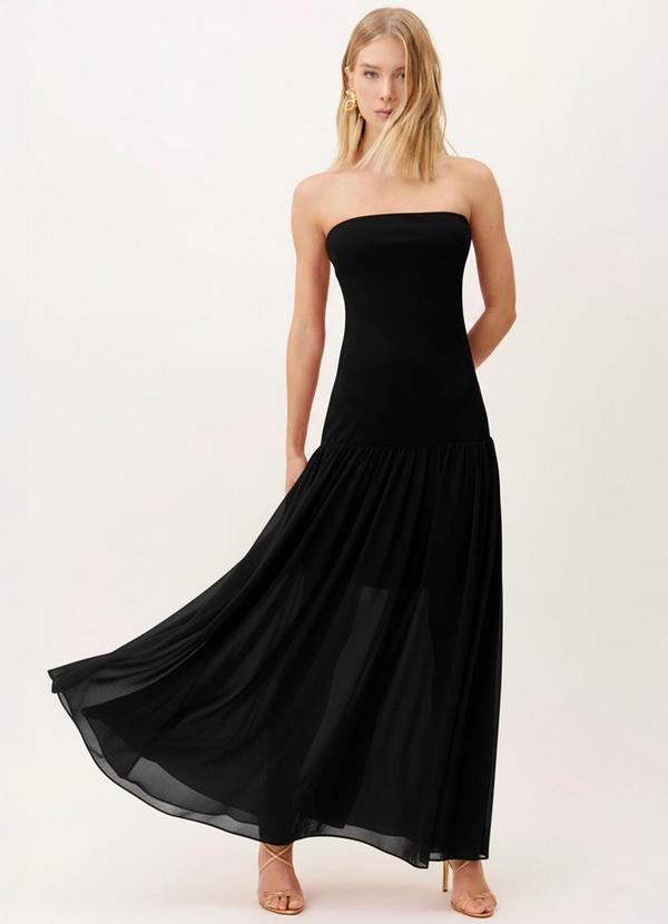 Carlota Costa - Vestido Longo com Babados Preto