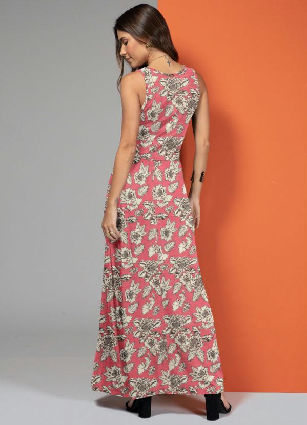 Quintess - Vestido Longo com Bolsos Floral Rosa 2