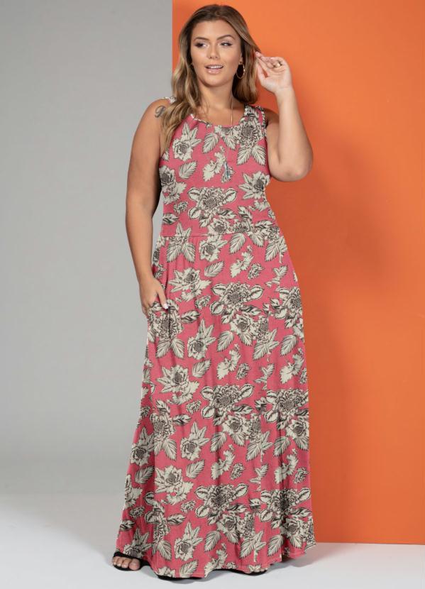 Quintess - Vestido Longo com Bolsos Floral Rosa 3