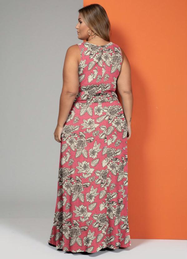 Quintess - Vestido Longo com Bolsos Floral Rosa 4