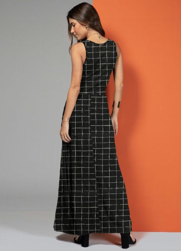 Quintess - Vestido Longo com Bolsos Xadrez Grid 2