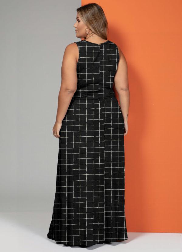 Quintess - Vestido Longo com Bolsos Xadrez Grid 4