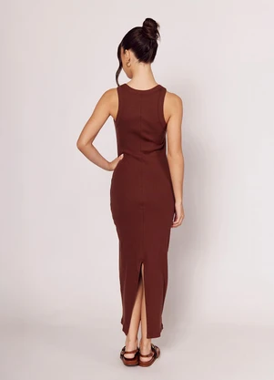 Sofie - Vestido Longo com Decote Nadador Marrom - SOFIE