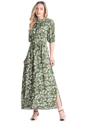 Outlet - Vestido Longo com Fenda Feminino Verde - OUTLET