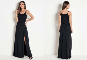 Vestido Longo com Fenda Preta