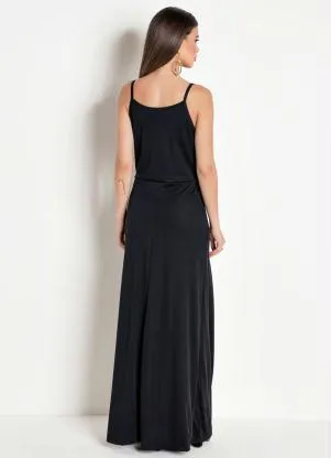 Moda Pop - Vestido Longo com Fenda Preta - MODA POP