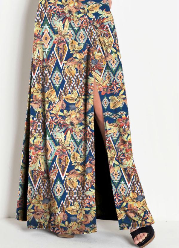 Moda Pop - Vestido Longo com Fenda Tropical Azul 3