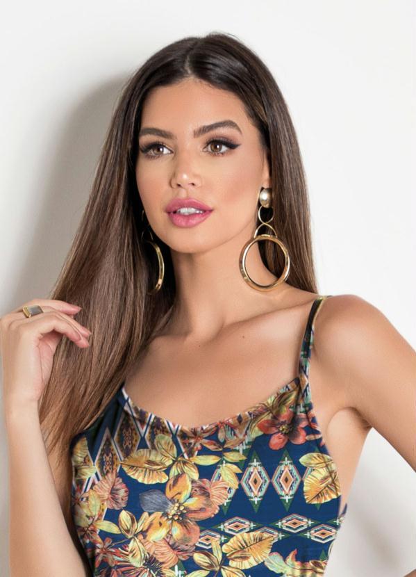 Moda Pop - Vestido Longo com Fenda Tropical Azul 4