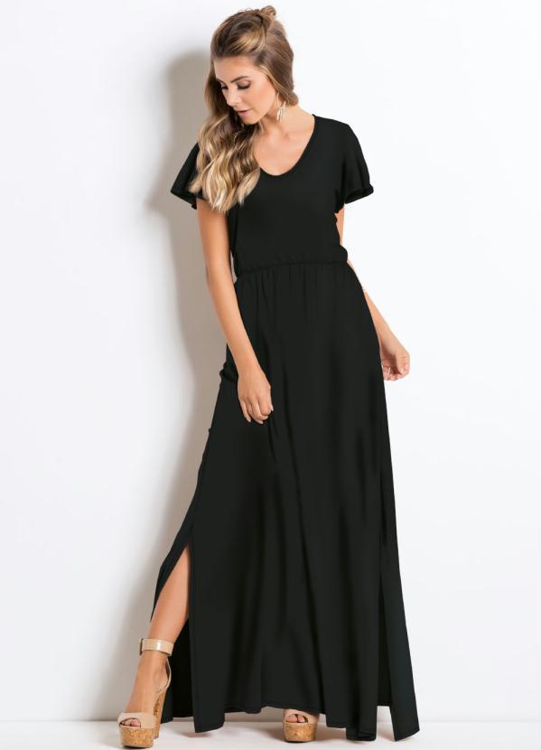 Quintess - Vestido Longo com Fendas Preto
