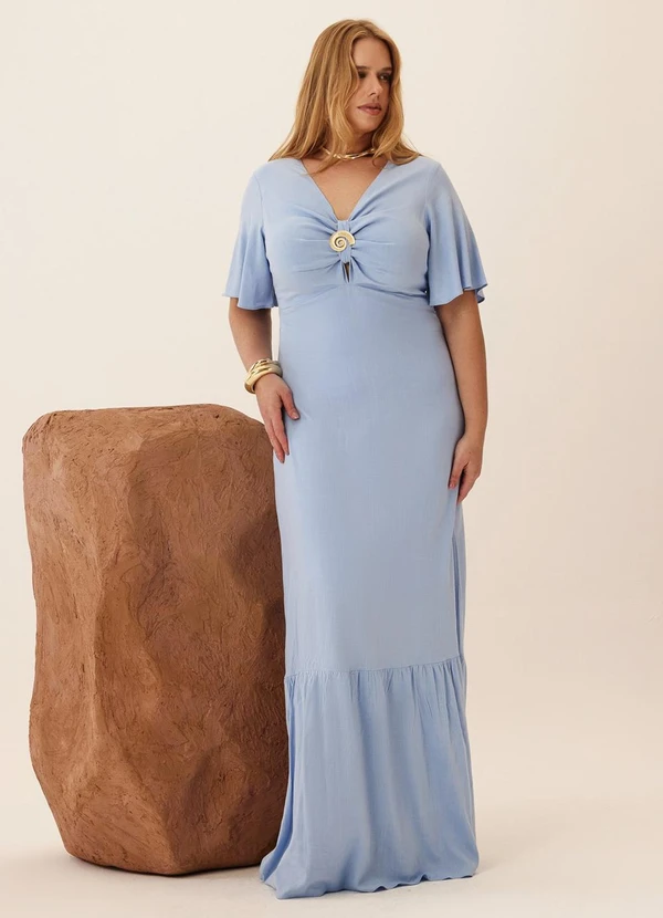 Elegance - Vestido Longo com Manga Sino Azul Serenity