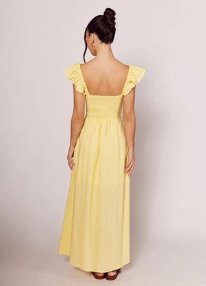 Sofie - Vestido Longo com Recorte e Amarração Amarelo - SOFIE