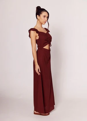 Sofie - Vestido Longo com Recorte e Amarração Marrom - SOFIE