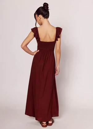 Sofie - Vestido Longo com Recorte e Amarração Marrom - SOFIE