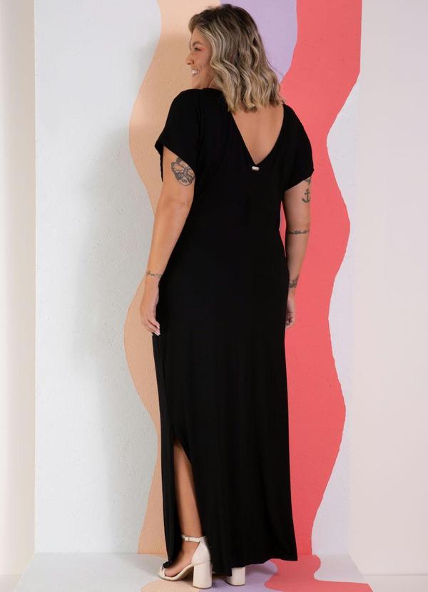 Quintess - Vestido Longo com Recorte Vertical Preto e Onça 5